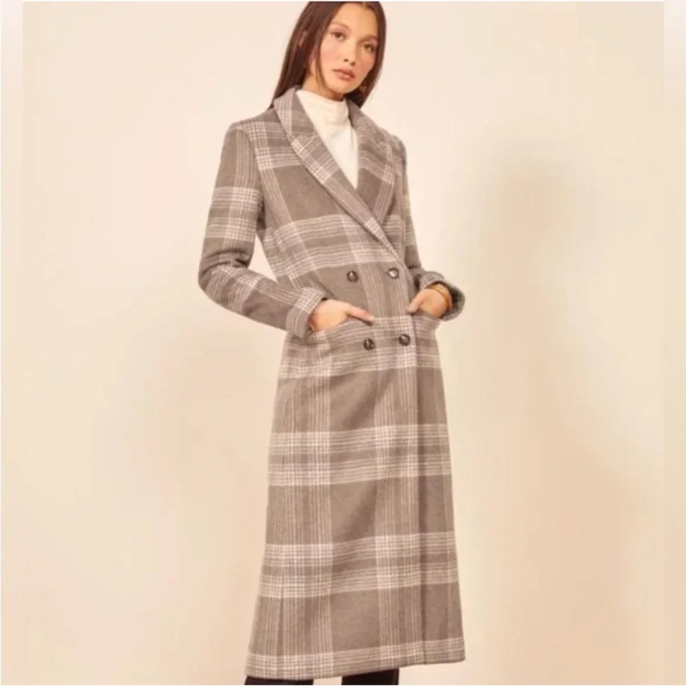 Reformation York Plaid Long Maxi Wool Coat XS - Picture 2 of 8